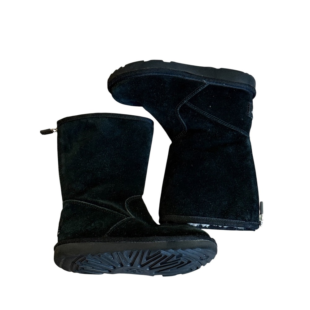 UGG Kids Classic Back Zip Black Suede Sheepskin Lined‎ Boots Sz-10 #1103023K